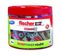 fischer Duopower Round Box-75 pcs, 553308 Nylon Dowel, Grey and Red, 10x50 (Bote 75 Tacos)