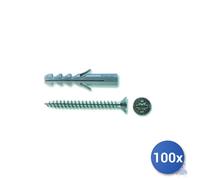 Fischer Nylon Wall Plug With Screw, Gray, 100x, 5x E-100 Mm TSP, Pozidriv