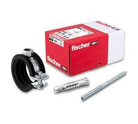 fischer Pipe Clamp Set FGRS 32-37 gvz, Pipe Clamp Set with 30 Pieces: 10 Pieces Joint Pipe Clamps FGRS 32-37, Pack of 10 Hanger Bolts STST8 x 80, 10 Pieces Universal Dowels UX10x60, Item No. 547059,