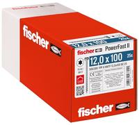 fischer PowerFast II HWTF 12.0 x 100, Powerful Wood Screws with Hex Head, Inner Star Socket and Full Thread, for Constructive Wood Construction, Pack of 25