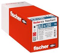 fischer PowerFast II HWTF 8.0 x 120, Powerful Wood Screws with Hex Head, Inner Star Socket and Full Thread, for Constructive Wood Construction, Pack of 50