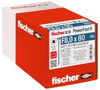 fischer PowerFast II HWTF 8.0 x 80, Powerful Wood Screws with Hex Head, Inner Star Socket and Full Thread, for Constructive Wood Construction, Pack of 50