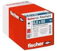 fischer PowerFast II STP 8.0 x 80, Powerful Wood Screws with Step Countersunk Head, Inner Star Socket and Partial Thread, for Constructive Wood Construction, Pack of 50