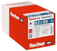 fischer PowerFast II WTP 8.0 x 100, Powerful Wood Screws with Flat Head, Inner Star Socket and Partial Thread, for Structural Wood Construction, Pack of 50