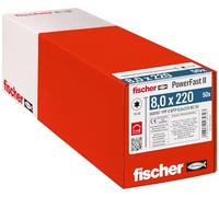 fischer PowerFast II WTP 8.0 x 220, Powerful Wood Screws with Flat Head, Inner Star Receptacle and Partial Thread, for Structural Wood Construction, Pack of 50