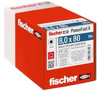 fischer PowerFast II WTP 8.0 x 80, Powerful Wood Screws with Flat Head, Inner Star Receptacle and Partial Thread, for Structural Wood Construction, Pack of 50