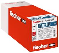 fischer PowerFull II 10.0 x 140 Premium Fully Threaded Screw (Pack of 50) with Innovative Tip Geometry, Steel Screw for Load-bearing Wood Structures with Countersunk Head, Reduces Splitting Risk