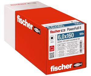 fischer PowerFull II 6.0 x 160 Premium Fully Threaded Screw (Pack of 100) with Innovative Tip Geometry, Steel Screw for Load-Bearing Wood Structures with Cylinder Head, Reduces Splitting Risk
