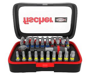 fischer Professional Bit Set, Premium Bit Set for Quick Bit Change, Universal Use with the Most Common Bits and a Bit Holder, with Colour Conduction System, 32 Pieces