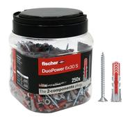 Fischer Propack Duopower 6x30, 250x Reusable Dowels with Screw in Jar, for Fixing on Concrete, Masonry and Drywall, 572885