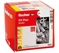 fischer SX Plus 8 x 40 Expansion Plugs Nylon Wall Fixings 100 Pack | 4-way expansion, high holding power, secure fixing in concrete, brick and masonry with easy installation