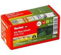 Fischer SX Plus Green Expansion Dowel 6 x 30 S with A2 Stainless Steel Screw, Sustainable Dowels Made from 50% Renewable Raw Materials, 4-Way Spreading, The Specialist in Solid Building Material, 20
