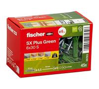 fischer 567813 Expansion SX Plus Green S, Box with 45 Sustainable dowels and Matching Screws, Optimal Hold, Solid, aerated Concrete, Perforated Bricks and Much, Greenline, 6 x 30 mit Schraube