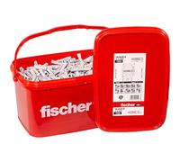 fischer Universal Dowel UX 8 x 50 R in Practical Bucket, Universal Nylon Dowel with Edge for All Building Materials, Pack of 1,000 in Storage Bucket, Grey