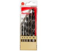 fischer Wood Drill Bit Set, 4-10 mm Diameter, Drill Bits Set with Various Sizes, Tool for Drilling in Soft and Hardwood, Pack of 5