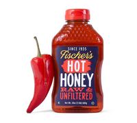 Fischer's Hot Honey - 100% Raw Unfiltered Honey with Hot Pepper 24oz Squeeze Bottle - Chefs' Choice Spicy Honey - Spicy Kick for Pizza, BBQ, Roasted Chicken, Cheese Board, Salads, Cocktails