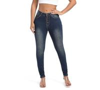 FISCLOSIN Womens High Waist Stretch Jeans 5 Button Push Up Butt Lifting Skinny Colombian Jeans, Vintage Blue, S