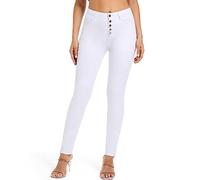 FISCLOSIN Womens High Waist Stretch Jeans 5 Button Push Up Butt Lifting Skinny Colombian Jeans, White, S