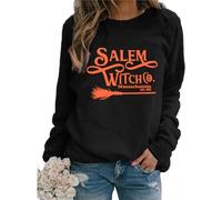 Fiscrat Halloween Jumper Sweatshirt Salem Massachusetts Sweatshirt Women Salem Witch Crew Neck Sweatshirts Hocus Pocus Pullover, Black, Medium