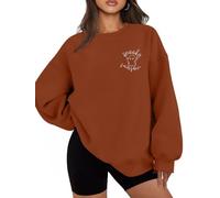 FISCRAT Halloween Spooky Season Oversized Sweatshirt Women Cute Ghost Sweatshirts Fall Embroidered Sweater Pullover Top, Brown, S