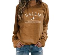 Fiscrat Halloween Sweatshirt Salem Massachusetts Sweatshirt Women Salem Witch Crew Neck Sweatshirts Hocus Pocus Pullover, Dark Orange, S