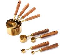 FISDEN Copper Measuring Cups and Spoon Set of 8, Stackable Kitchen Measure Tool with Handle, Metric Cups and Spoons Measuring Set for Cooking Baking