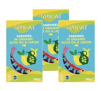 Fish 4 Ever | Whole Sardines in Organic Olive Oil & Lemon - Sustainably Fished. Tin Canned Food Rich in Omega-3, Ready Seasoned, Great for Lunch Meals |120g (Pack of 3)