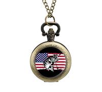 Fish American Flag Alloy Clock Vintage Pocket Watch Cute Hang Watches Pendent Necklace