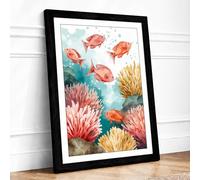 Fish Among Anemones Coastal Framed Wall Art Print A2 Black