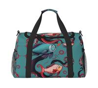 Fish and Octopus Hand Travel Bag - Large Reusable Shopping Tote Bag, Perfect for Outdoor Activities, Sports, Camping & Groceries, Black, One Size