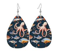 Fish And Octopus Leather Earrings For Women Dangle, Piercing Teardrop Earrings Lightweight Jewelry Gifts For Women Girls