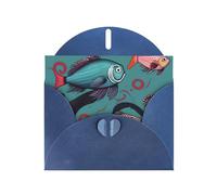 Fish and Octopus Print Blank Cards and Envelopes 5" x 6" for Wedding Birthday Invitations and All Occasions