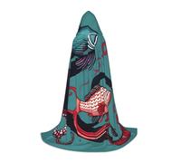 Fish and Octopus Print Hooded Robe Adult Wizard Robes Monk Priest Cloak Halloween Cosplay Knight Hood Cape, Black, S