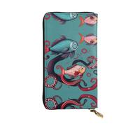 Fish and Octopus Print Leather Long Clutch Wallet â€“ Fashionable Personalized Wallet, Multiple Card Slots, Gift Ready, Black, One Size