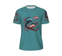 Fish and Octopus Print Men Short-Sleeved T-Shirt Breathable Lightweight Summer Fashion Gym Workout Casual Wear Black