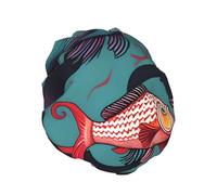Fish and Octopus Print Shower Cap - Reusable Bath Hair Cap, Double Layer, Adjustable Elastic Strap, Durable Travel Essential
