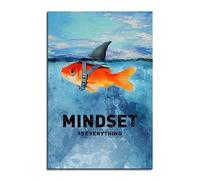 Fish and Shark Goldfish Wall Decor - Mindset is Everything - Funny Animal Wall Art Motivational & Inspirational Quotes Posters for Office Study Room Living Room UnFrame 16x24inch(40x60cm)