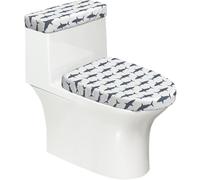 Fish and Shark Print Bathroom Toilet Lid Cover, Washable Toilet Lid Set,Fits Most Round,Oblong Lids