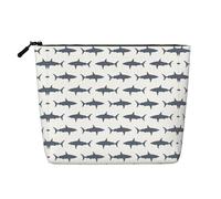 Fish and Shark Water Resistant Pouch Women's Organizer, Fake Hemp Makeup Bag Large Cosmetic Travel Case