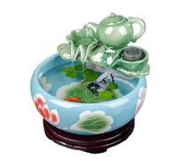 Fish Aquarium Ceramic Round Fish Tank Turtle Living Room Small Home Desktop Decorative with Water Pump and Teapot Decoration(Blue,32cmx14cm)