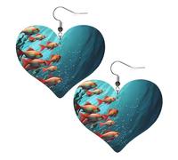 Fish aquarium Leather Earrings for Women Heart Earring Lightweight Dangle Earrings Jewelry Gifts