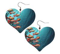 Fish aquarium Leather Earrings for Women Heart Earring Lightweight Dangle Earrings Jewelry Gifts, One Size, No Gemstone