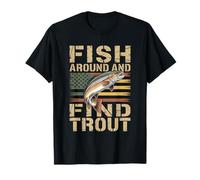 Fish Around and Find Trout Patriotic Brown Trout Flag Angler T-Shirt