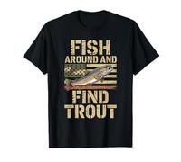 Fish Around and Find Trout Patriotic Brown Trout Flag Angler T-Shirt