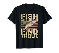 Fish Around and Find Trout Patriotic Brown Trout Flag Angler T-Shirt