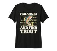 Fish Around Find Trout Rainbow Fishing Camo Flag Angler Premium T-Shirt