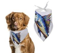 Fish Art Dog Bandana Triangle Dog Scarf Washable Polyester Dog Bibs Cute Pet Bandana for Medium Large Dogs Puppy and Cats
