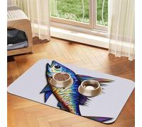 Fish Art Dog Food Mat, Absorbent Pet Feeding Mat for Food and Water Bowls Non-Slip Placement Pad for Floors Waterproof Quick Dry Water Dispenser Mat for Dogs Puppy Cats 16x24 Inch