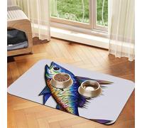Fish Art Dog Food Mat, Absorbent Pet Feeding Mat for Food and Water Bowls Non-Slip Placement Pad for Floors Waterproof Quick Dry Water Dispenser Mat for Dogs Puppy Cats 16x24 Inch
