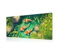 Fish Art Mouse Pad Green Desk Mat XL Mouse Gaming Pads, Fish Keyboard Pads Extra Large Desktop Computer Mats with Non-Slip Base & Stitched Edges, Vintage Office Decor 31.5x11.8
